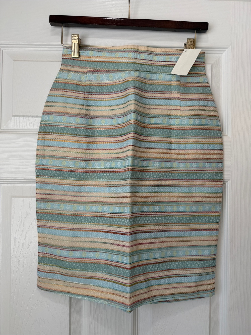 Vertigo Paris Striped Pencil Skirt - Mint, Cream & Brown